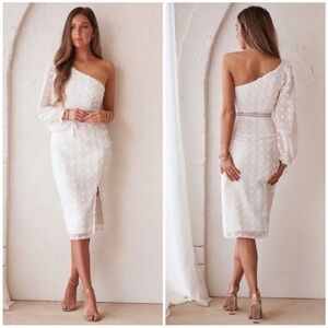 NWT Jaus Alira One Shoulder Midi Dress White